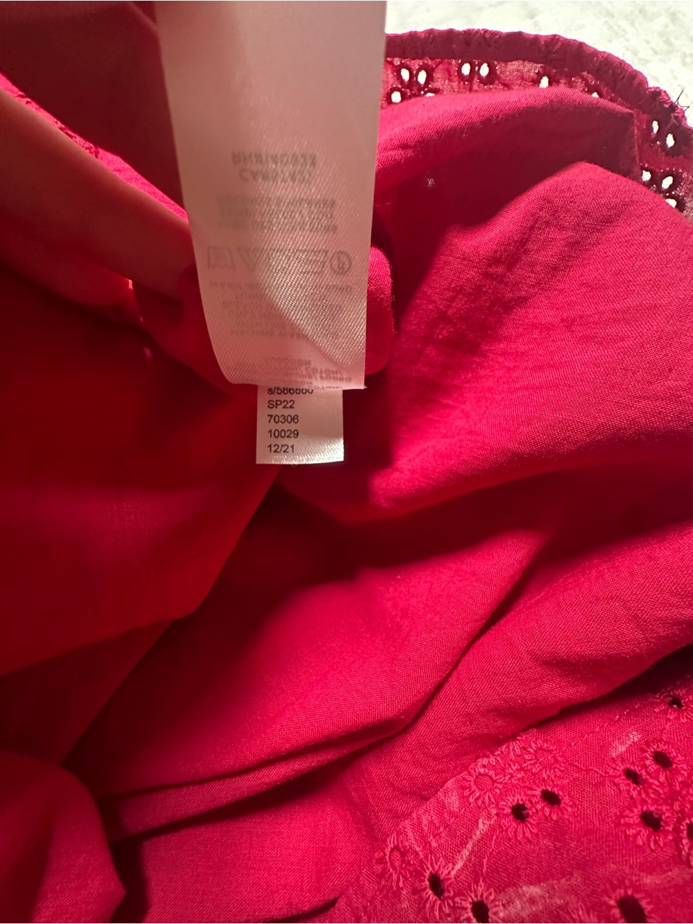 LOFT Raspberry Pink Eyelet Ruffle-Trim Shift cotton Dress - Picture 9 of 11
